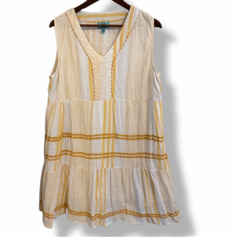South Main Yellow Stripe Tiered Dress XL Cotton Boho Coastal Summer